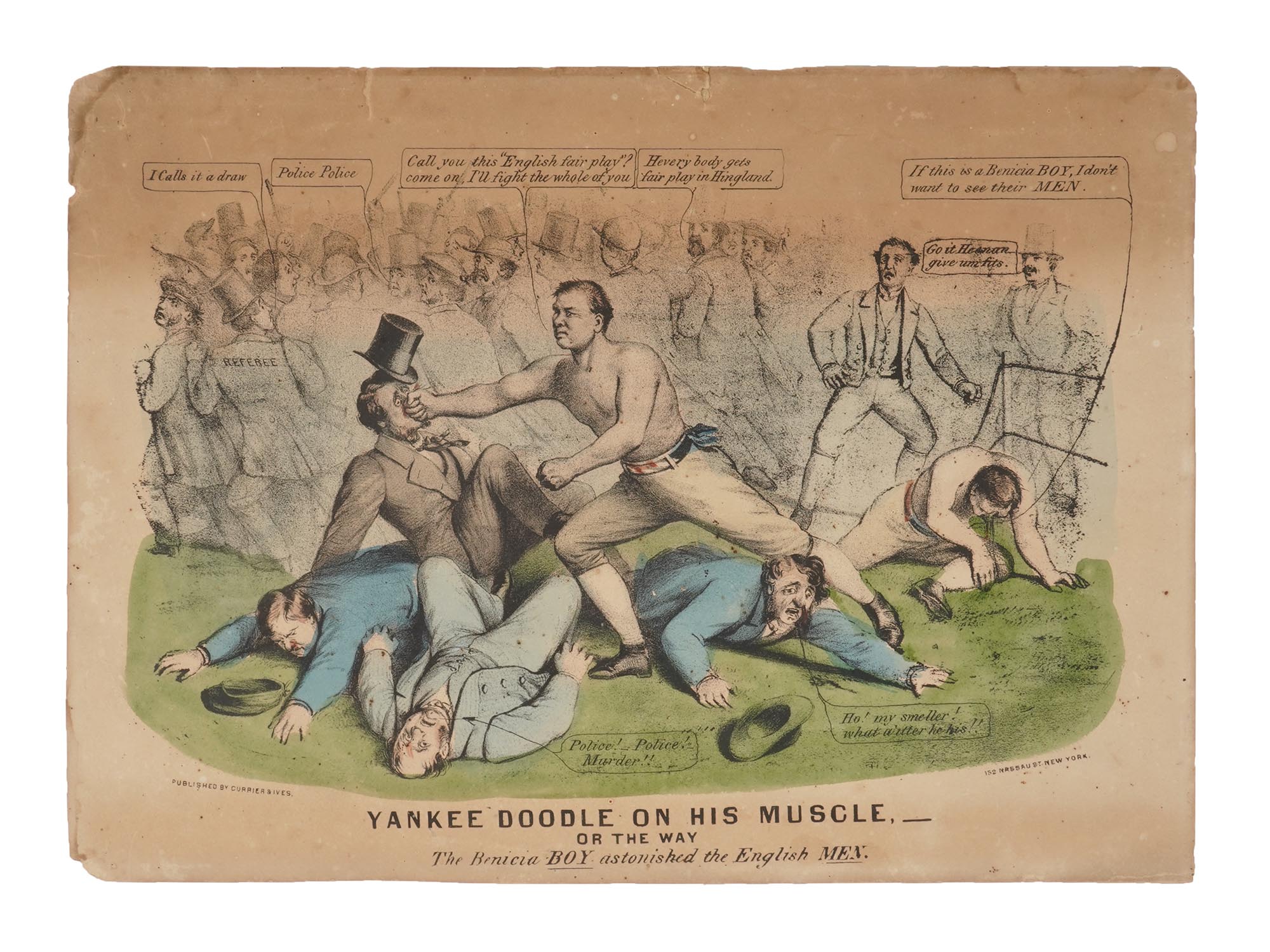 ANTIQUE 1874 AMERICAN CARTOON LITHOGRAPH FOOTBALL